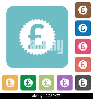 Flat pound sticker icons on rounded square color backgrounds. Stock Vector