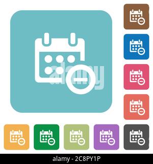Flat remove from calendar icons on rounded square color backgrounds. Stock Vector