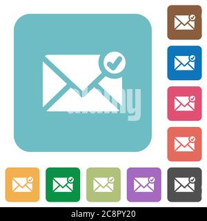 Flat mail sent icons on rounded square color backgrounds. Stock Vector