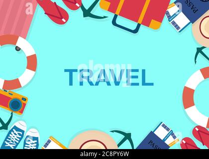 Vector illustration of Travel word on blue background Stock Vector
