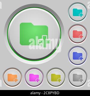 Set of color Add new folder sunk push buttons. Stock Vector