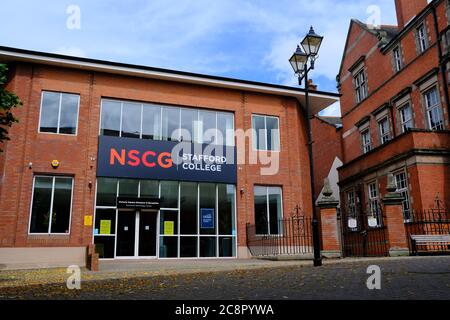 Stone / United Kingdom - July 23, 2020: Stafford College building.  Part of the Newcastle and Stafford Colleges Group (NSCG). Stock Photo