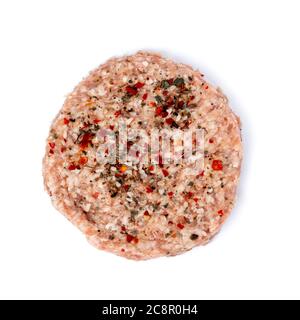 Raw fresh large beef burger isolated on white background Stock Photo