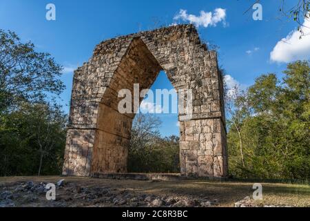 The Arch gateway into the pre-Hispanic Mayan ruins of Kabah are part of the Pre-Hispanic Town of Uxmal UNESCO World Heritage Center in Yucatan, Mexico Stock Photo