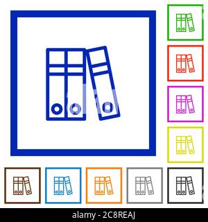 Set of color square framed Document folders flat icons Stock Vector
