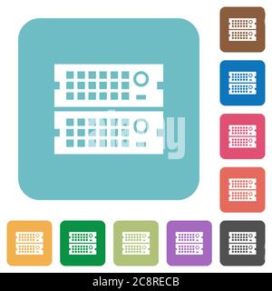 Flat rack servers icons on rounded square color backgrounds. Stock Vector