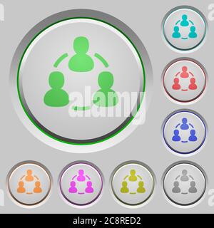 Set of color Online users sunk push buttons. Stock Vector