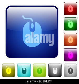 Set of computer mouse color glass rounded square buttons Stock Vector