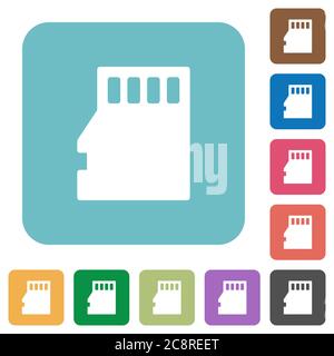 Flat micro SD memory card icons on rounded square color backgrounds. Stock Vector