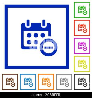 Set of color square framed Remove from calendar flat icons Stock Vector