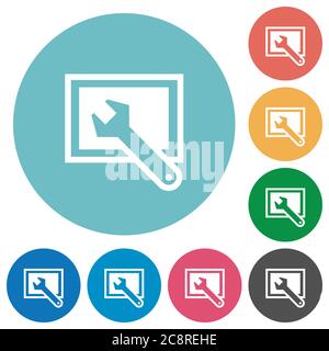 Flat screen settings icon set on round color background Stock Vector ...