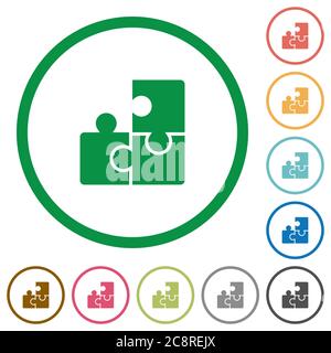 Set of puzzles color round outlined flat icons on white background Stock Vector