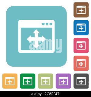 Flat move window icons on rounded square color backgrounds. Stock Vector