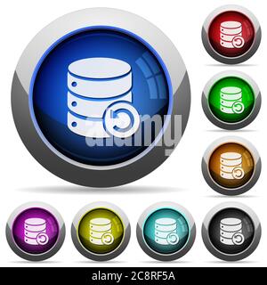 Set of round glossy Undo database changes buttons. Arranged layer structure. Stock Vector
