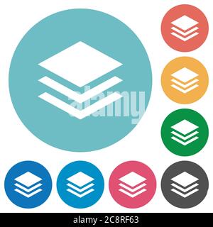 Flat layers icon set on round color background. Stock Vector