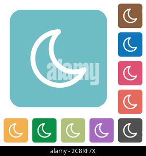 Flat moon icons on rounded square color backgrounds. Stock Vector