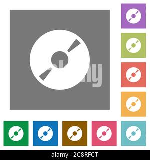 DVD disk flat icon set on color square background. Stock Vector