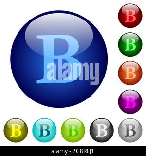 Set of color bold font type glass web buttons. Stock Vector
