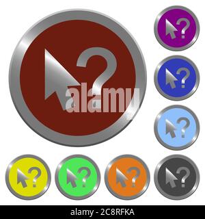 Set of color glossy coin-like help cursor buttons. Stock Vector