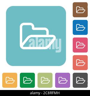 Flat open folder icons on rounded square color backgrounds. Stock Vector