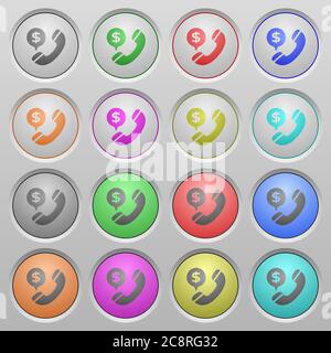 Set of Dollar money call plastic sunk spherical buttons. Stock Vector