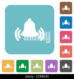 Flat ringing bell icons on rounded square color backgrounds. Stock Vector