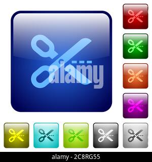 Set of cut out color glass rounded square buttons Stock Vector