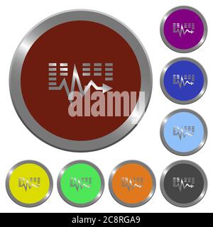 Set of color glossy coin-like music waves buttons. Stock Vector