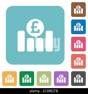 Flat Pound graph icons on rounded square color backgrounds. Stock Vector