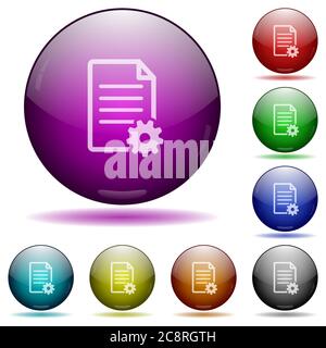 Set of color Document setup glass sphere buttons with shadows. Stock Vector