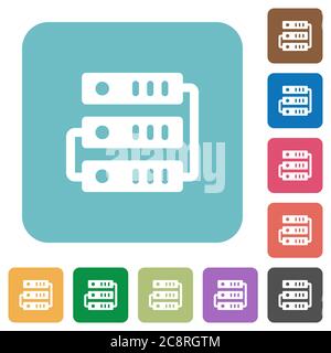 Flat servers icons on rounded square color backgrounds. Stock Vector