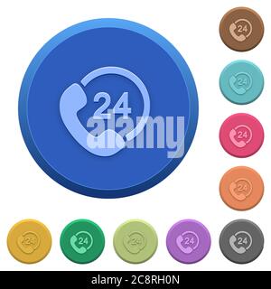 Set of round color embossed 24 hour services buttons Stock Vector