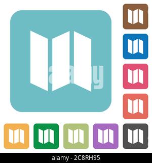 Flat map icons on rounded square color backgrounds. Stock Vector
