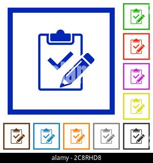 Set of color square framed Fill out checklist flat icons Stock Vector