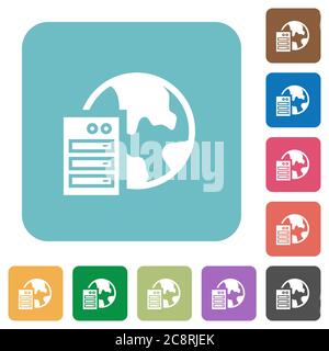 Flat web hosting icons on rounded square color backgrounds. Stock Vector