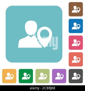 Flat user location icons on rounded square color backgrounds. Stock Vector