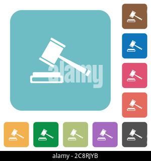 Flat auction hammer icons on rounded square color backgrounds. Stock Vector
