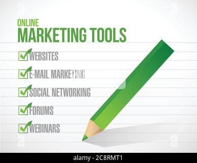 Online marketing tools check mark illustration design over white Stock Vector