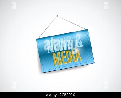 News and media sign hanging banner illustration design over a white background Stock Vector