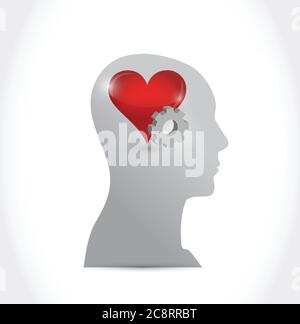 Head heart and gear illustration design over a white background Stock Vector