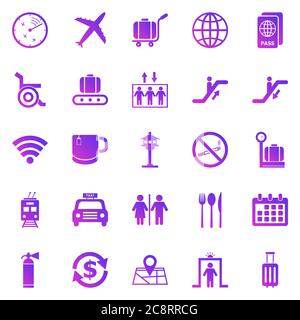 Airport gradient icons on white background, stock vector Stock Vector
