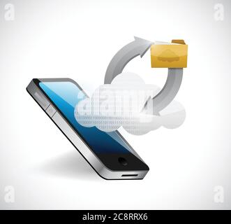 Phone cloud and folder illustration design over a white background Stock Vector