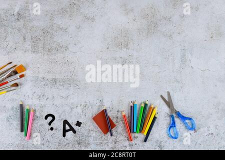 Back to school background with school supplies and copy space. Stock Photo