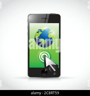 Phone globe and cursor illustration design over a white background Stock Vector