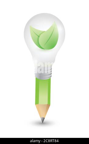 Pencil lightbulb and leaves illustration design over white Stock Vector