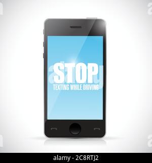 Stop texting while driving phone. illustration design over a white background Stock Vector