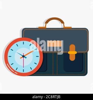 working bag with clock for work scheduling icon vector illustration Stock Vector