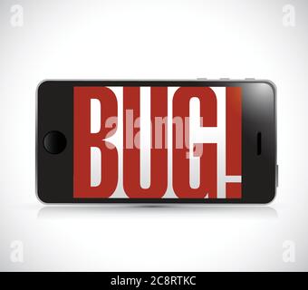 Phone with bug sign illustration design over a white background Stock Vector