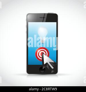 Phone, light bulb cursor illustration design over a white background Stock Vector