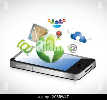 Phone and set of apps illustration design over a white background Stock Vector